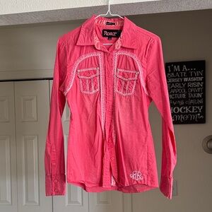 Roar Coral Pink Embroidered Western-Style Shirt